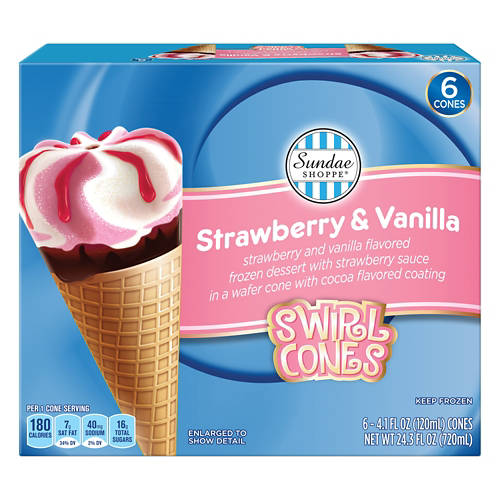 Sundae Shoppe Strawberry & Vanilla Swirl Cones, 6 count